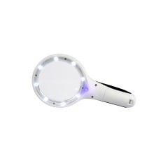 Mini Lupa de mão 90mm 8 LEDS UV e 1 Branco 
